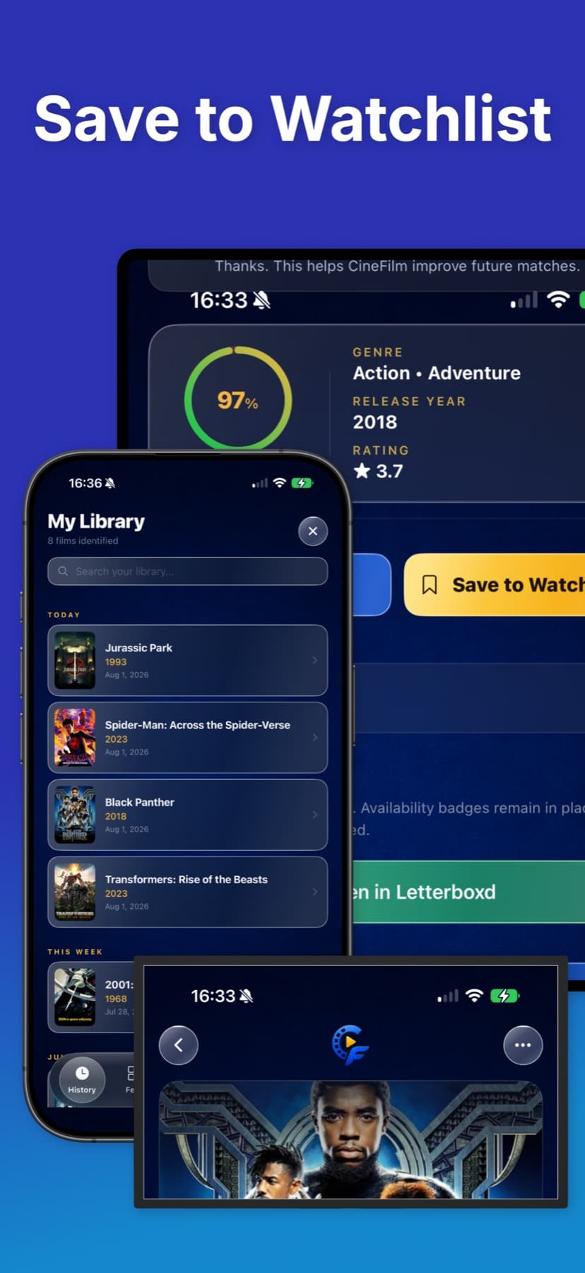 CineFilm watchlist and saved result library